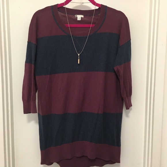 Sweater Top Striped 3/4 Length Sleeve - Picture 1 of 7